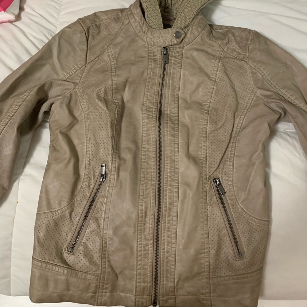 Faux leather jacket.